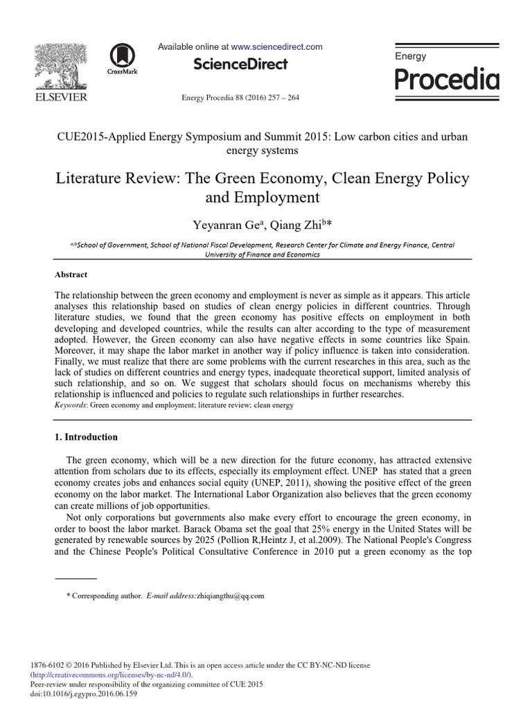 Literature Review The Green Economy Clean Energy P | PDF