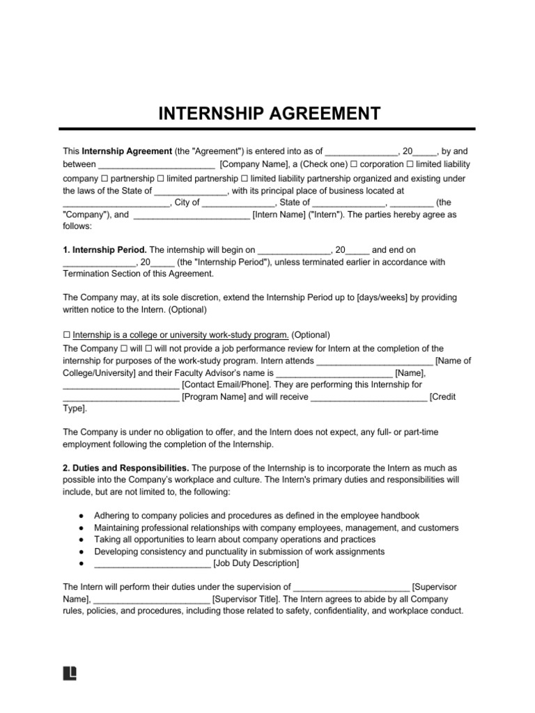 Internship Agreement Template Pdf