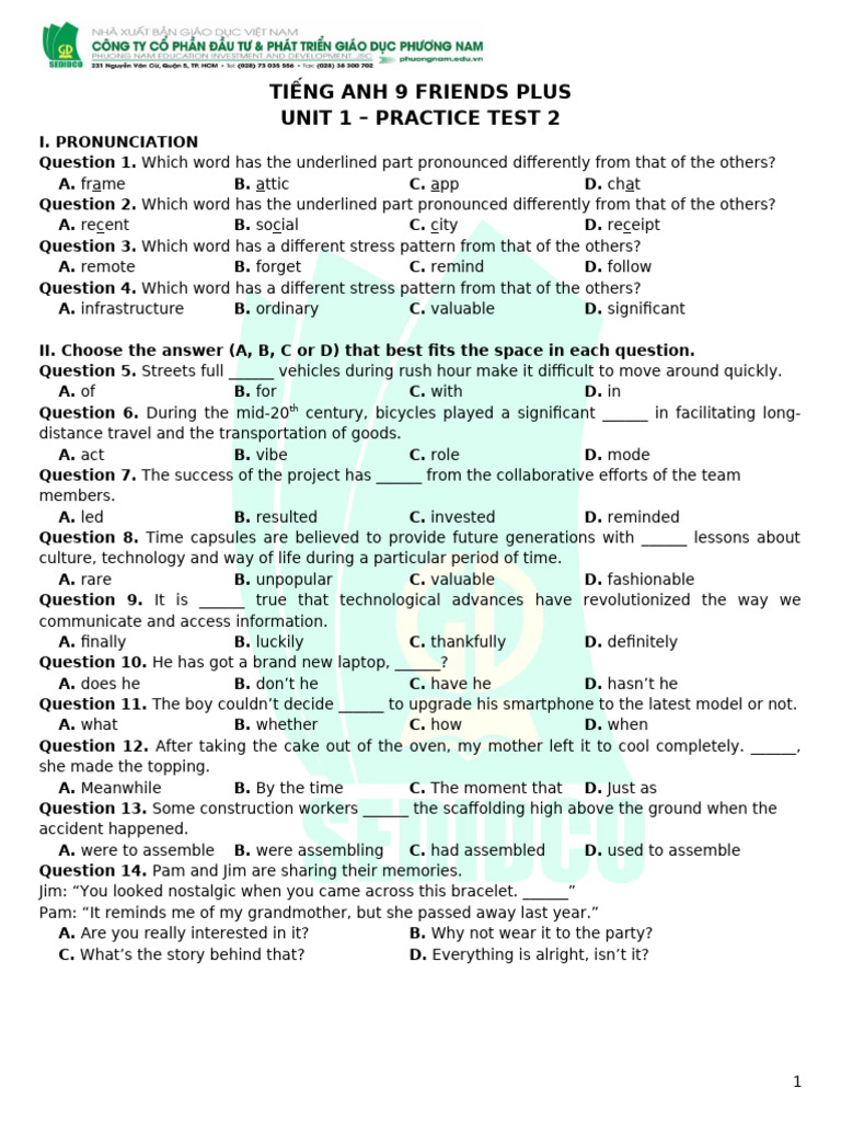 Friends Plus - Unit 1 - Practice Test 2 | PDF
