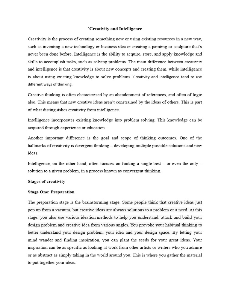 Creativity and Intellience | PDF