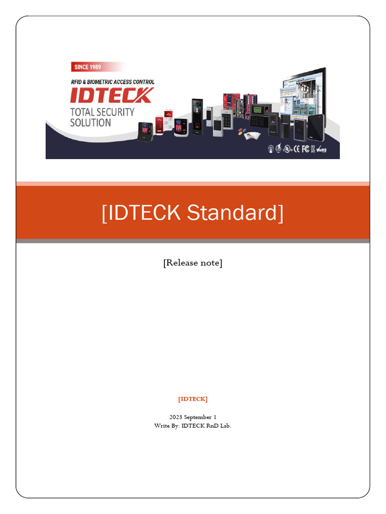 IDTECK Standard Release Note - V3.06.01 - 20230901 | PDF