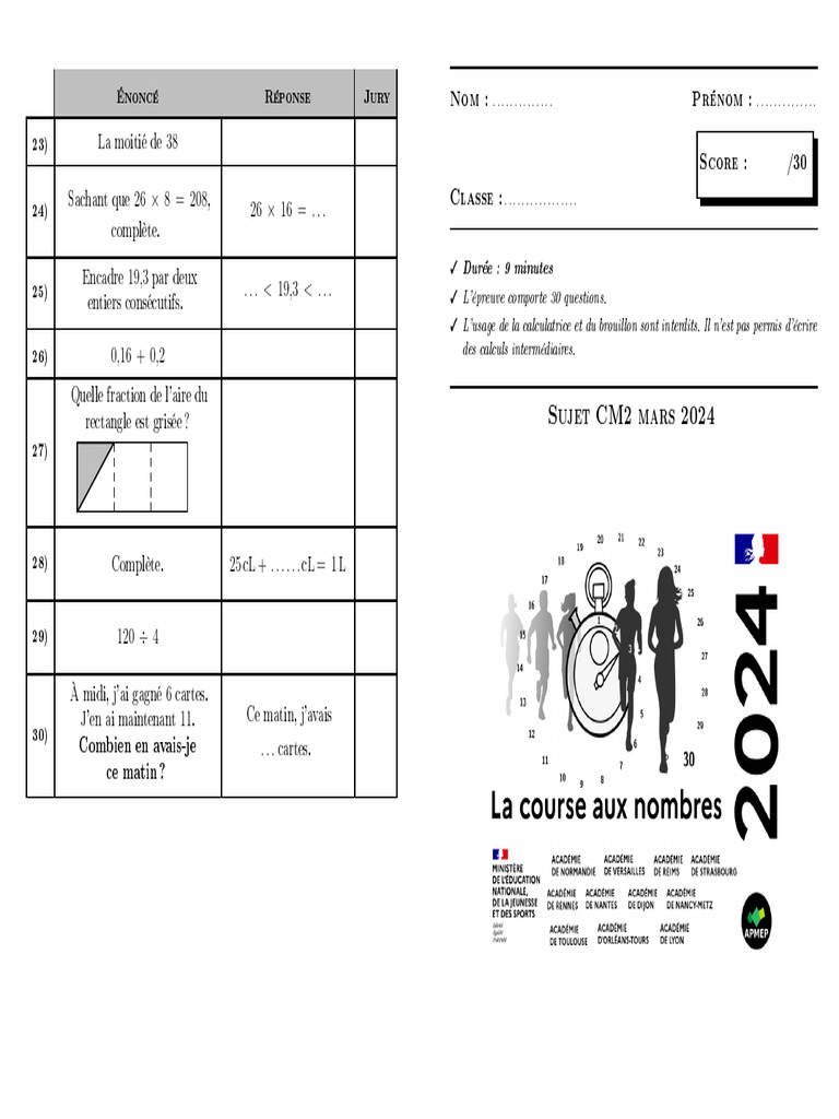 CAN Sujet CM2 Mars 2024 | PDF