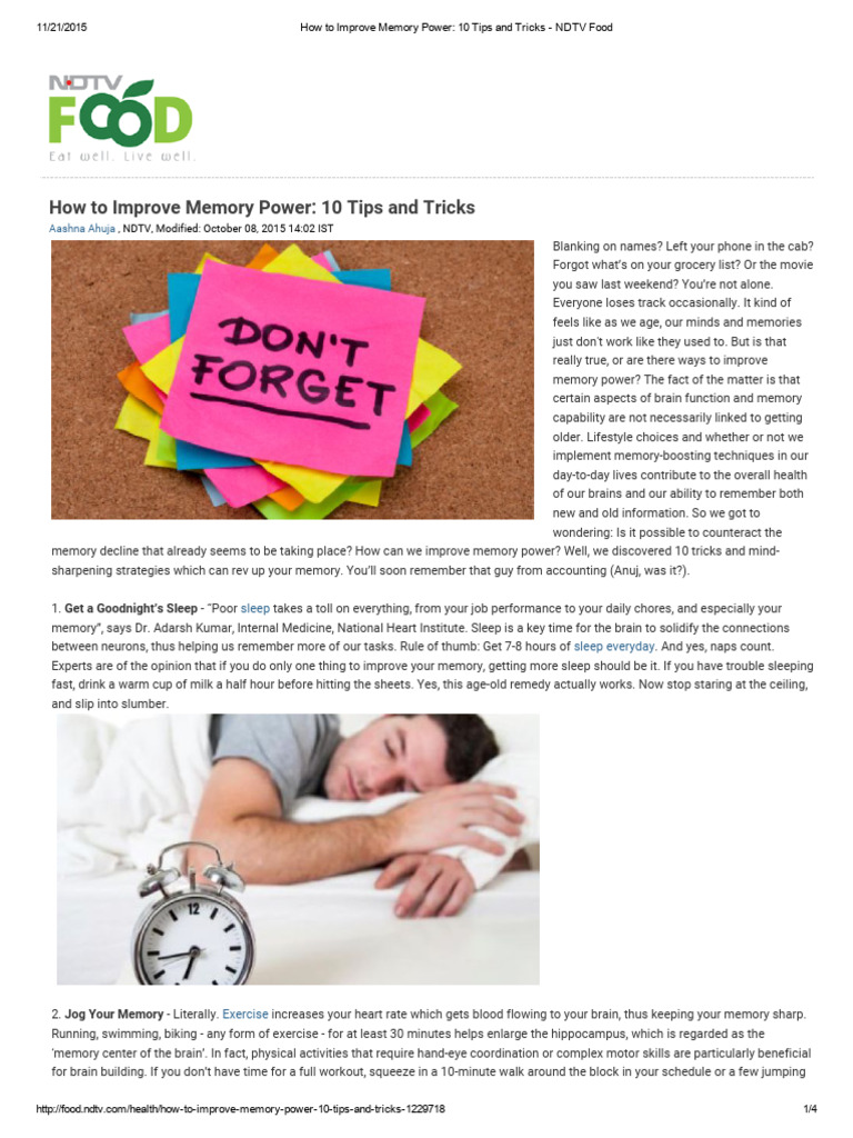 Improve Memory Power - 10 Tips and Tricks - NDTV Food | PDF