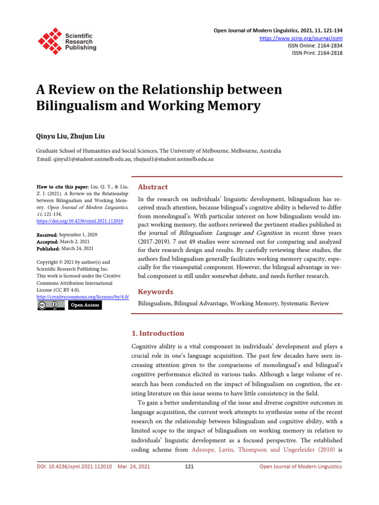 A Review On The Relationship Between Bilingualism and Working Memory | PDF