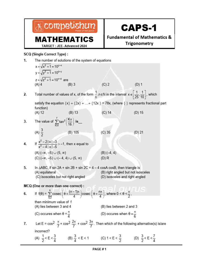 DPP - 1 Fundamental of Mathematics & Trigonometry | PDF