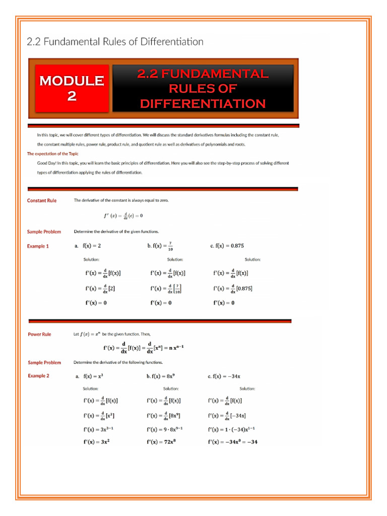 2.2 Fundamental Rules of Differentiation | PDF