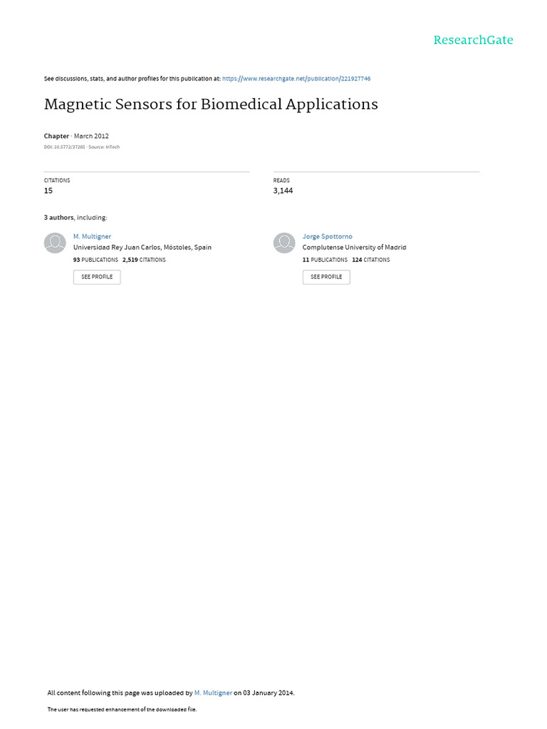 InTech-Magnetic Sensors For Biomedical Applications | PDF