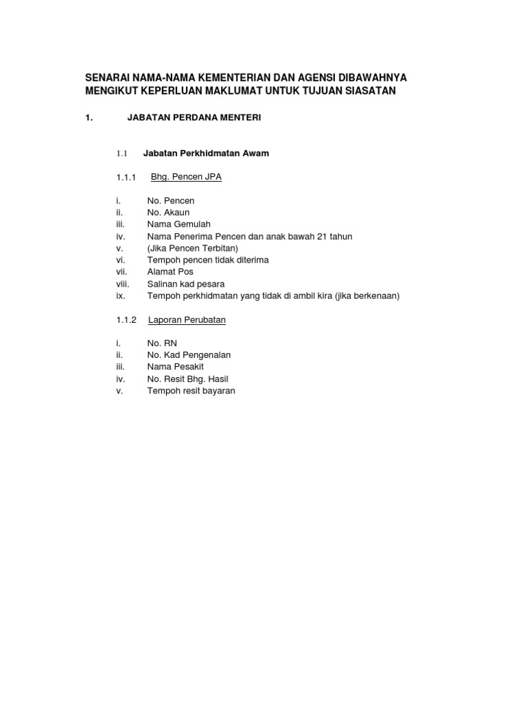 Senarai Semak Maklumat Siasatan All Gov Agencies Pdf