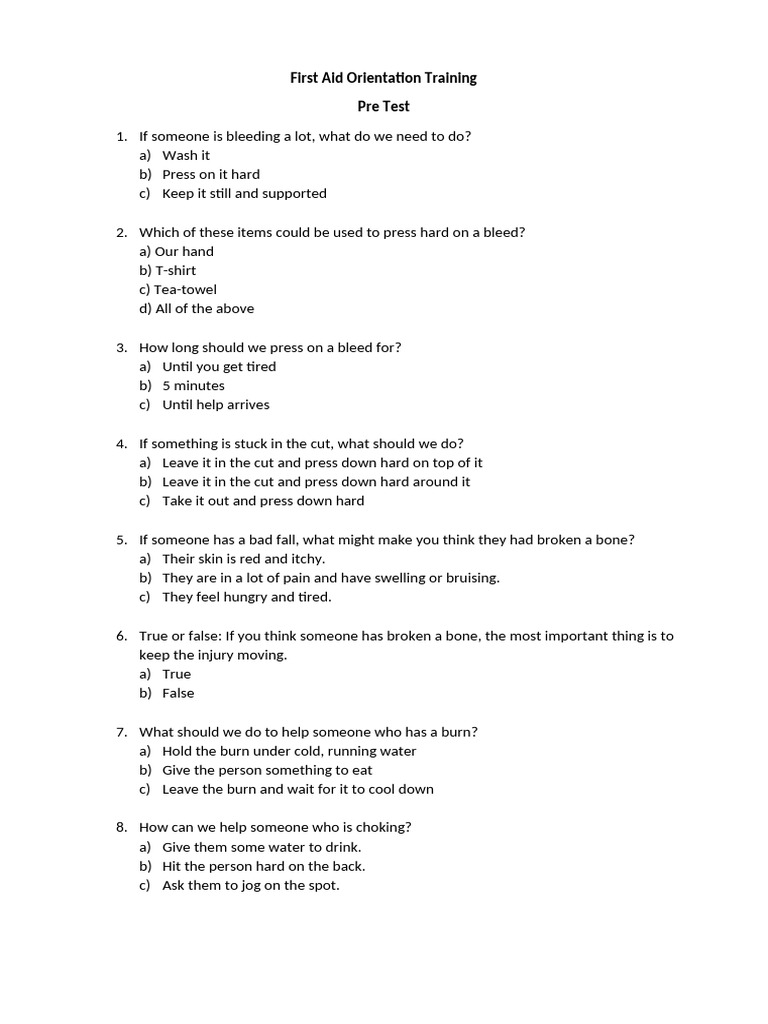 First Aid Pre Test | PDF | Cardiopulmonary Resuscitation | Science ...
