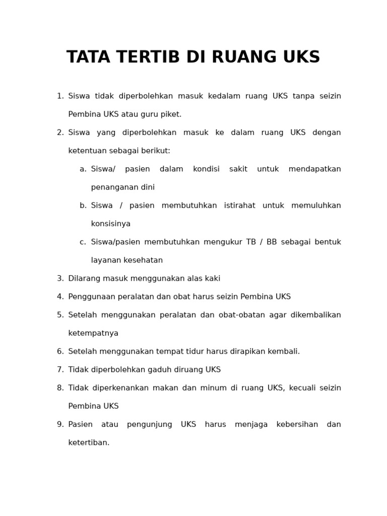 Tata Tertib Di Ruang Uks | PDF