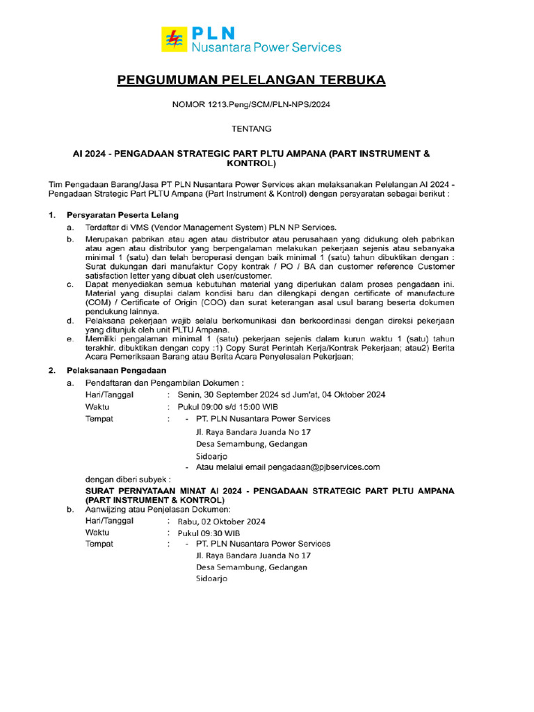 1213 Pengumuman Pelelangan Terbuka AI 2024 Pengadaan Strategic Part ...