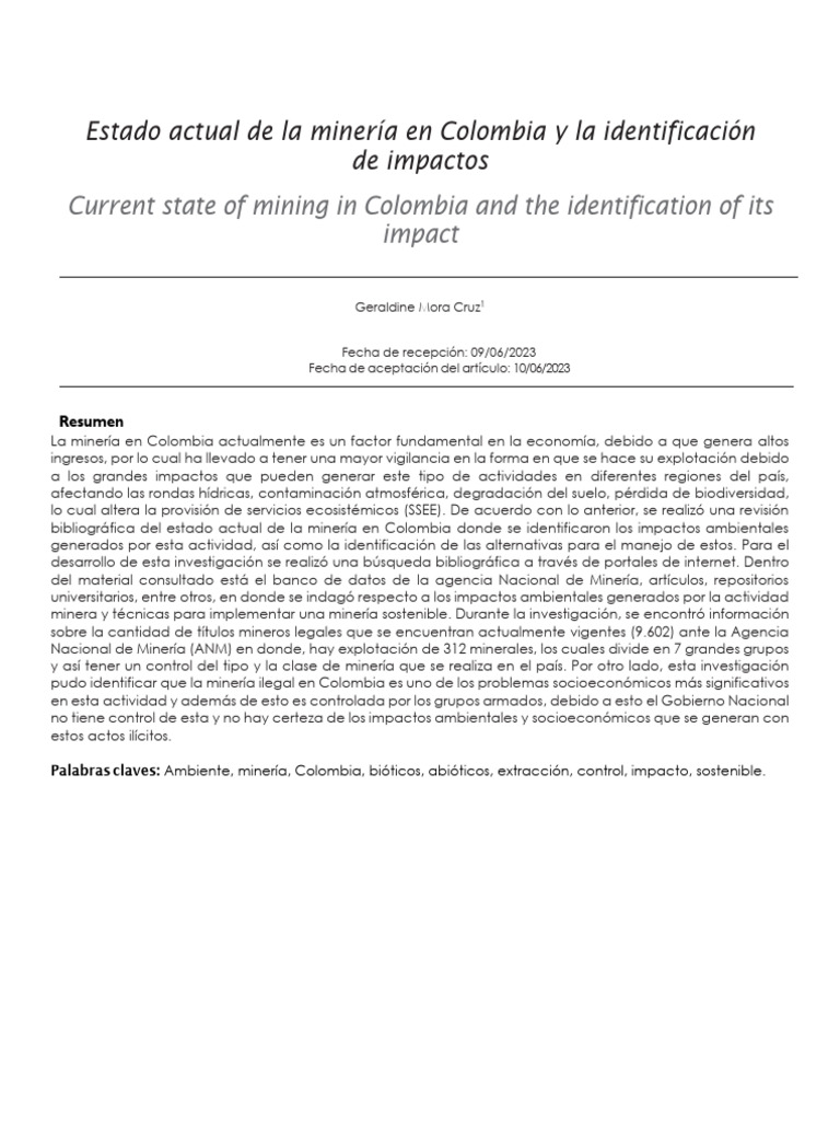 Estado Actual de La Minería en Colombia y La Identificación de Impactos ...