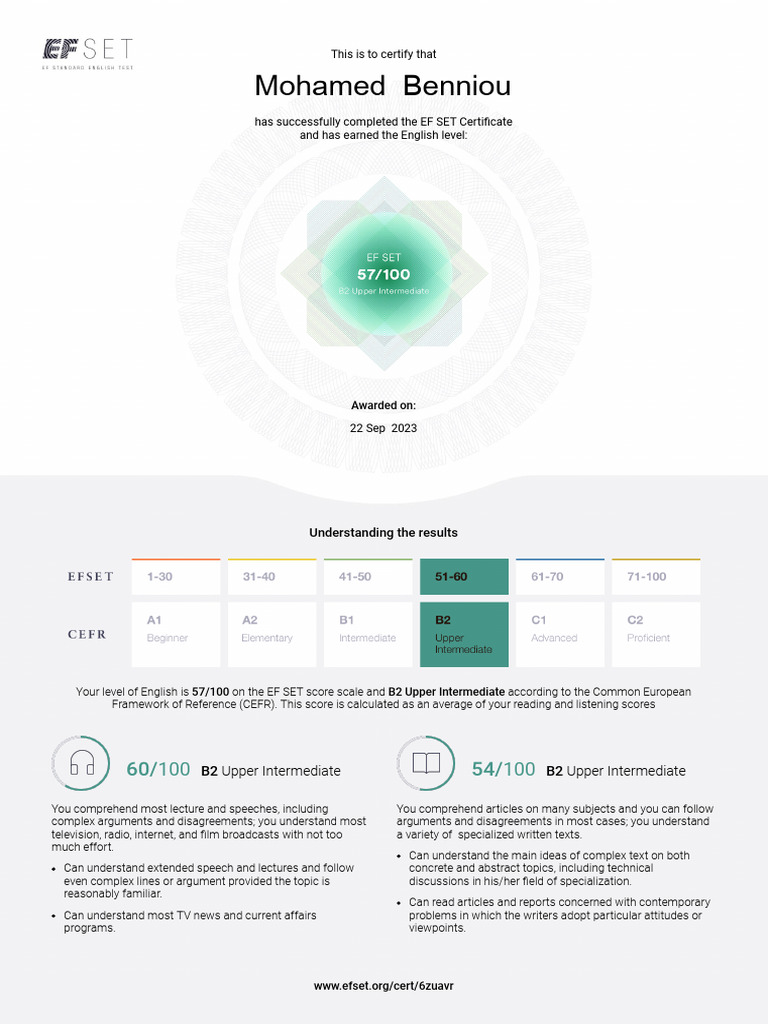 EF SET Certificate | PDF