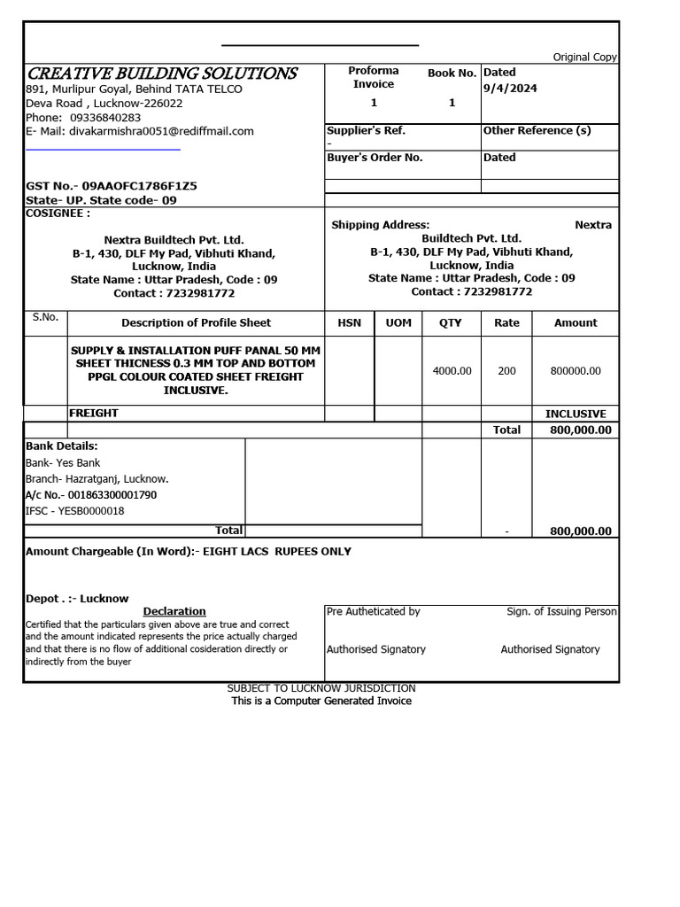 CBS-001 Proforma - Invoice - Puff Panal | PDF