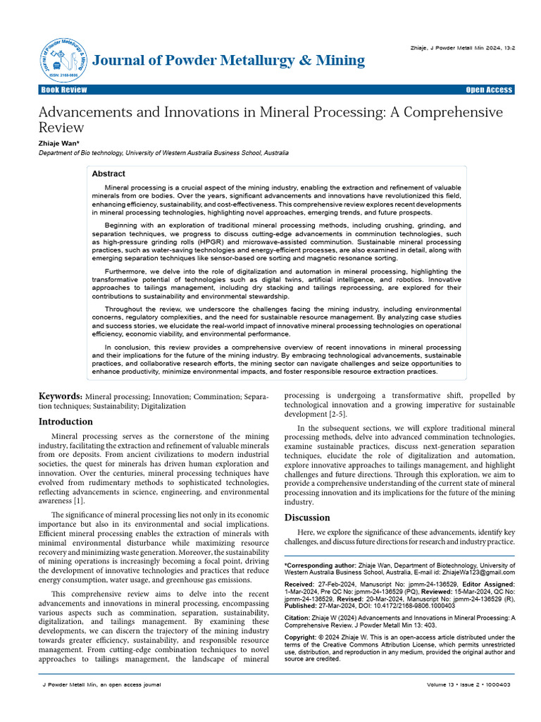 Advancements and Innovations in Mineral Processing A Comprehensive ...