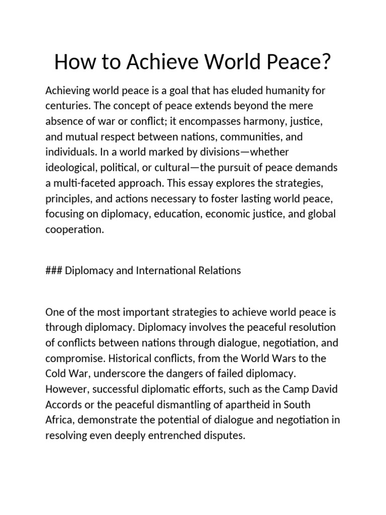 How To Achieve World Peace | PDF