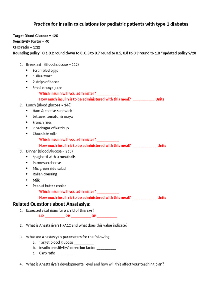 Peds Insulin Equations | PDF