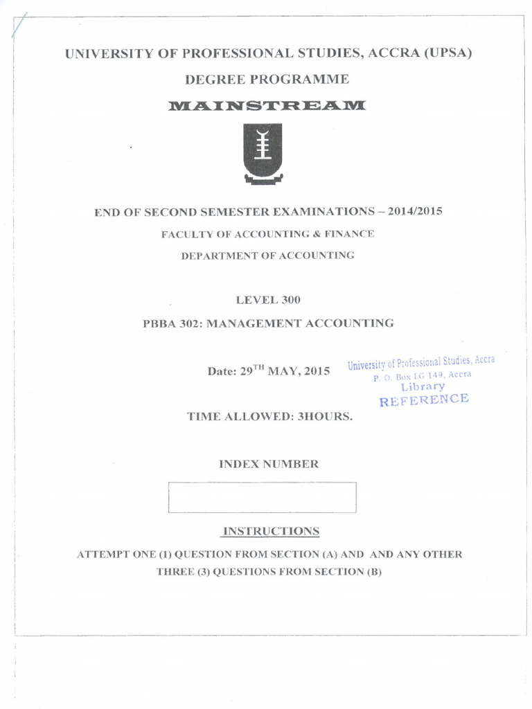 Pbba 302 Management Accounting - Main-Second Semester | PDF