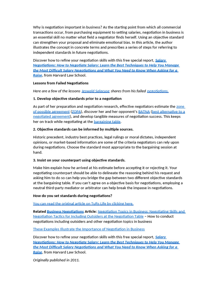 Setting Standards in Negotiations | PDF