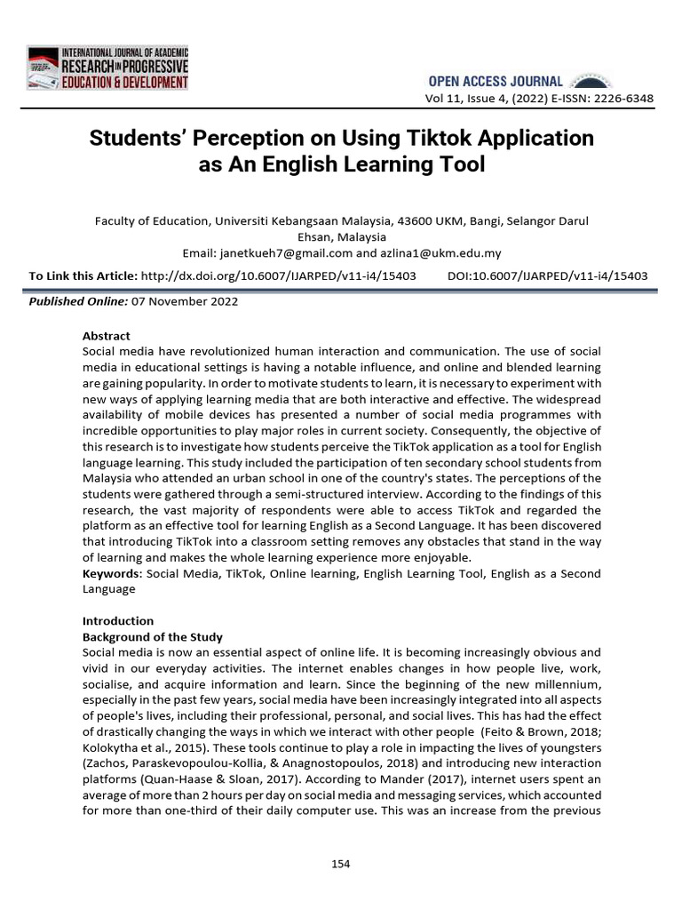 Students Perception On Using Tiktok Application As An English Learning ...