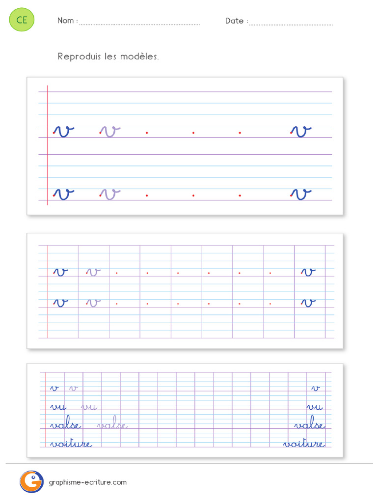 22 Feuille Decriture Ecrire La Lettre V Minuscule Cursive | PDF