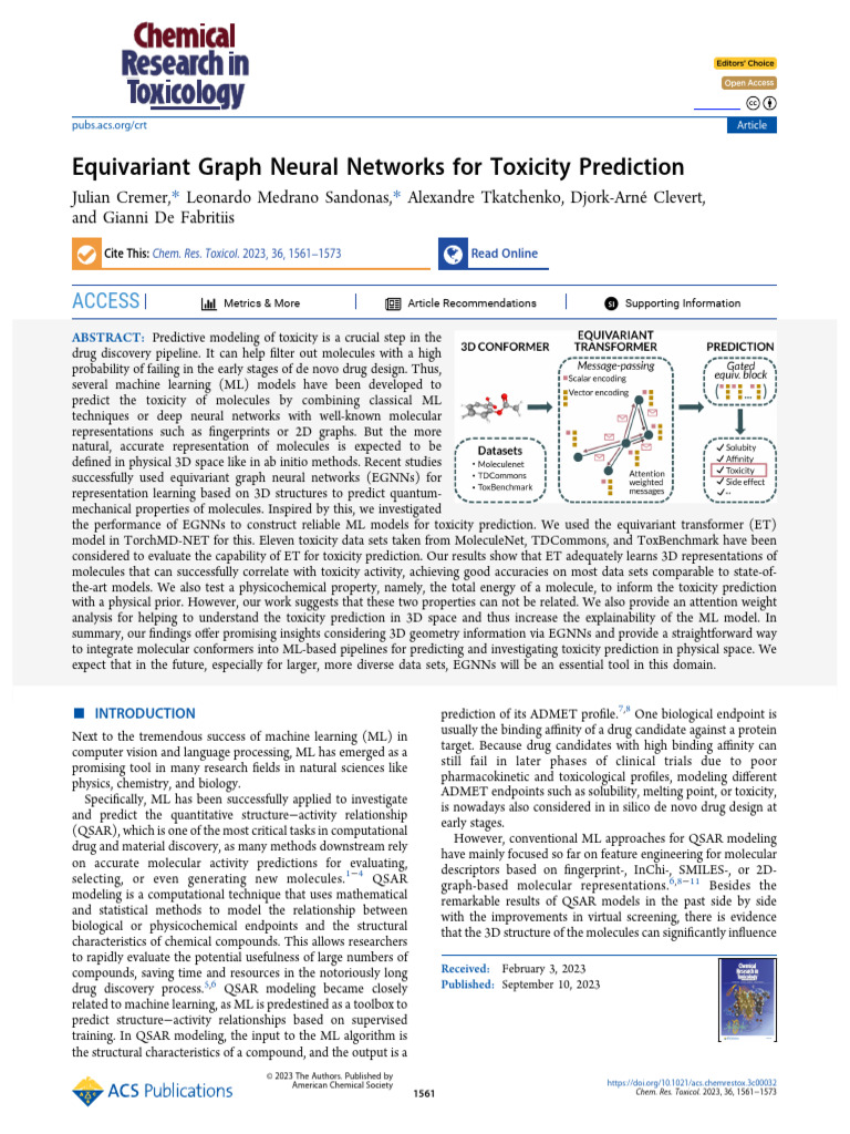 Cremer Et Al 2023 Equivariant Graph Neural Networks For Toxicity ...