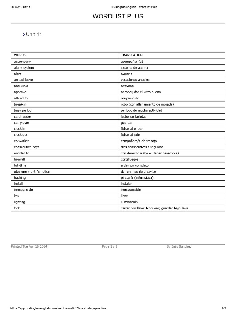 Wordlist Unit 11 | PDF