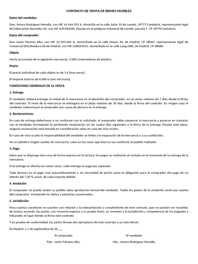 Contrato de venta de bienes muebles | PDF