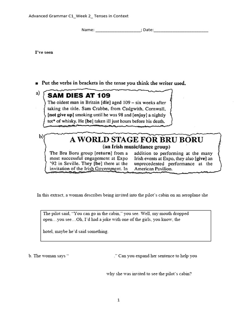 Worksheet For Week 2 (Tenses) | PDF | English Language | Language Arts &  Discipline
