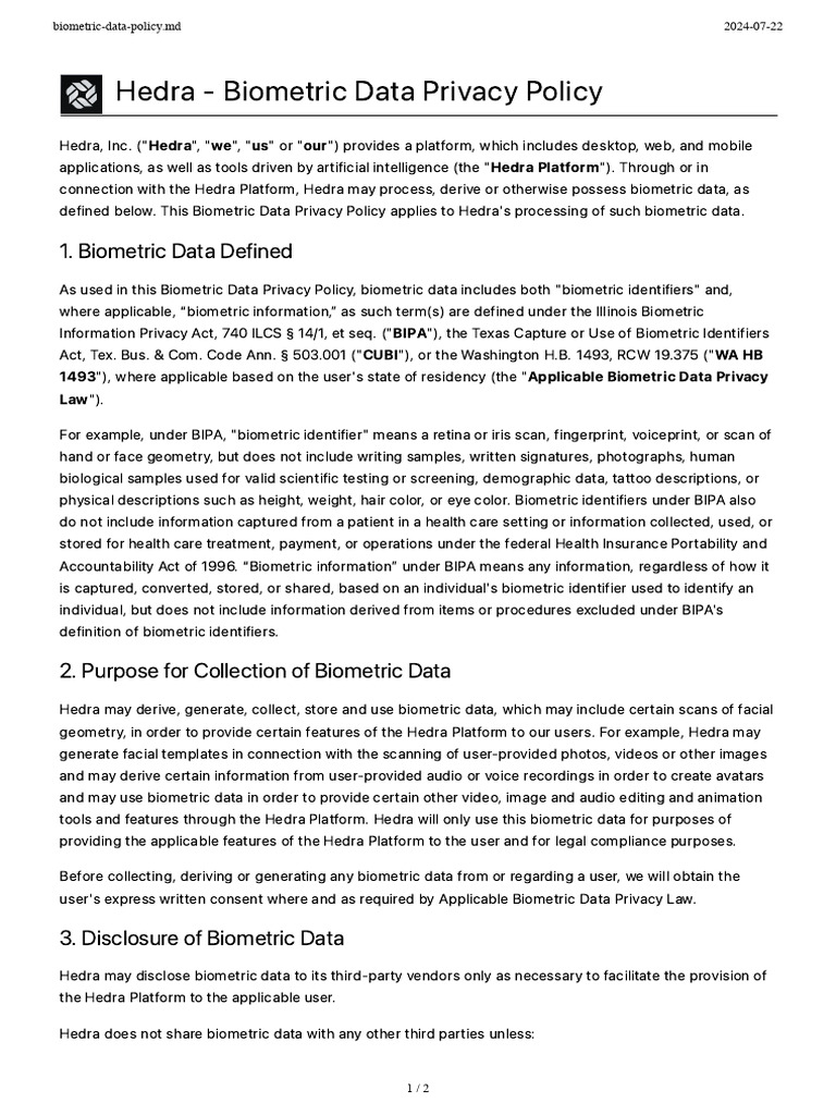 Biometric Data Privacy 2024-07-23 | PDF