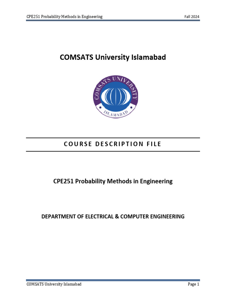 CDF - CPE251 Probability Methods in Engineering | PDF | Probability ...