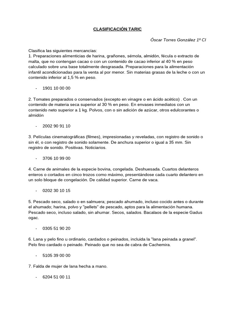 Clasificación Taric | PDF
