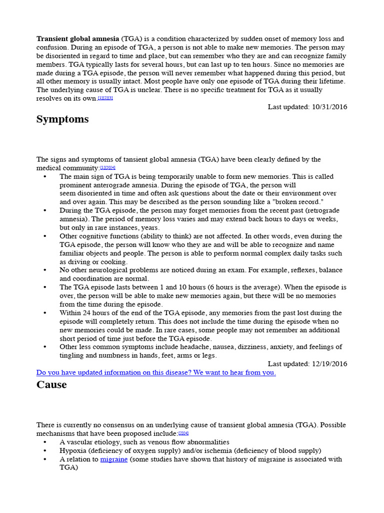 Transient Global Amnesia | PDF