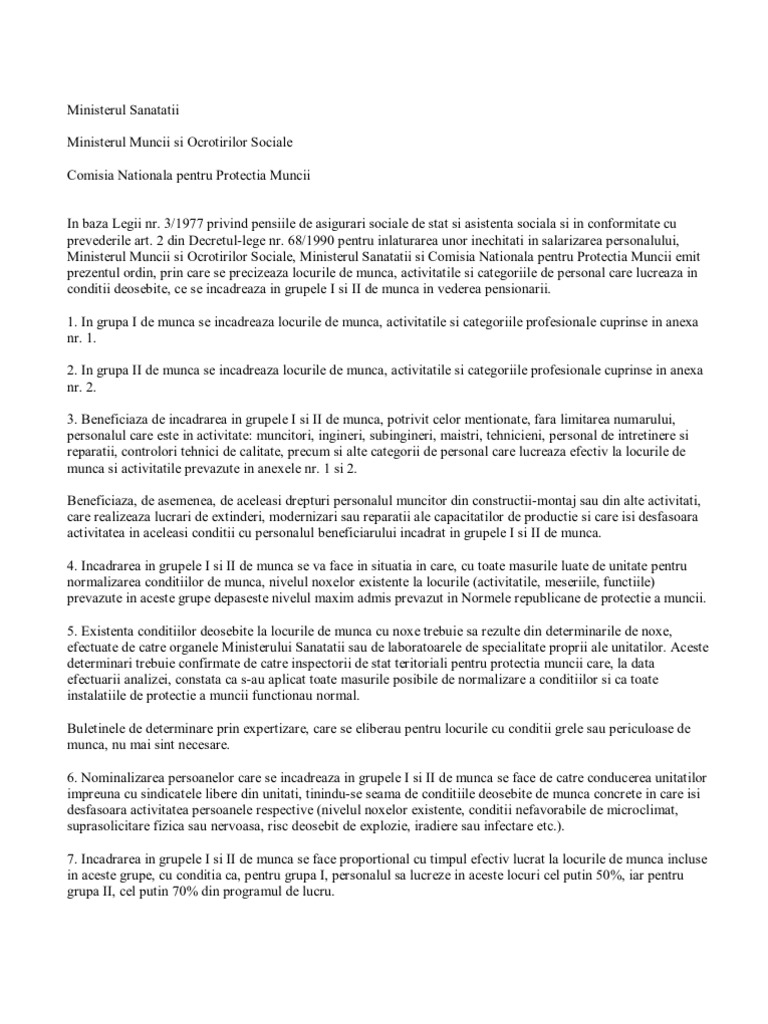 Conditii Deosebite De Munca Grupa 2