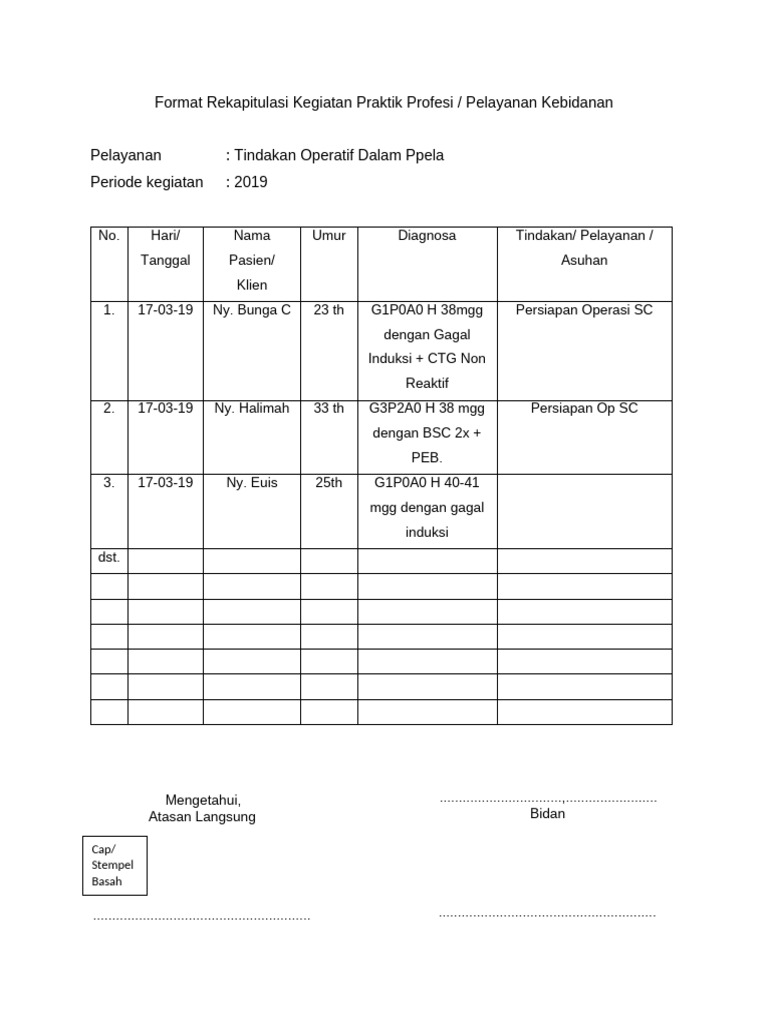 Contoh Format Rekapitulasi Kegiatan Praktik Profesi | PDF
