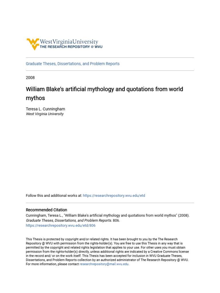 William Blakes Artificial Mythology and Quotations From World My | PDF