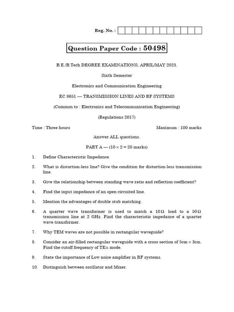 Question Paper Code:: Reg. No. | PDF