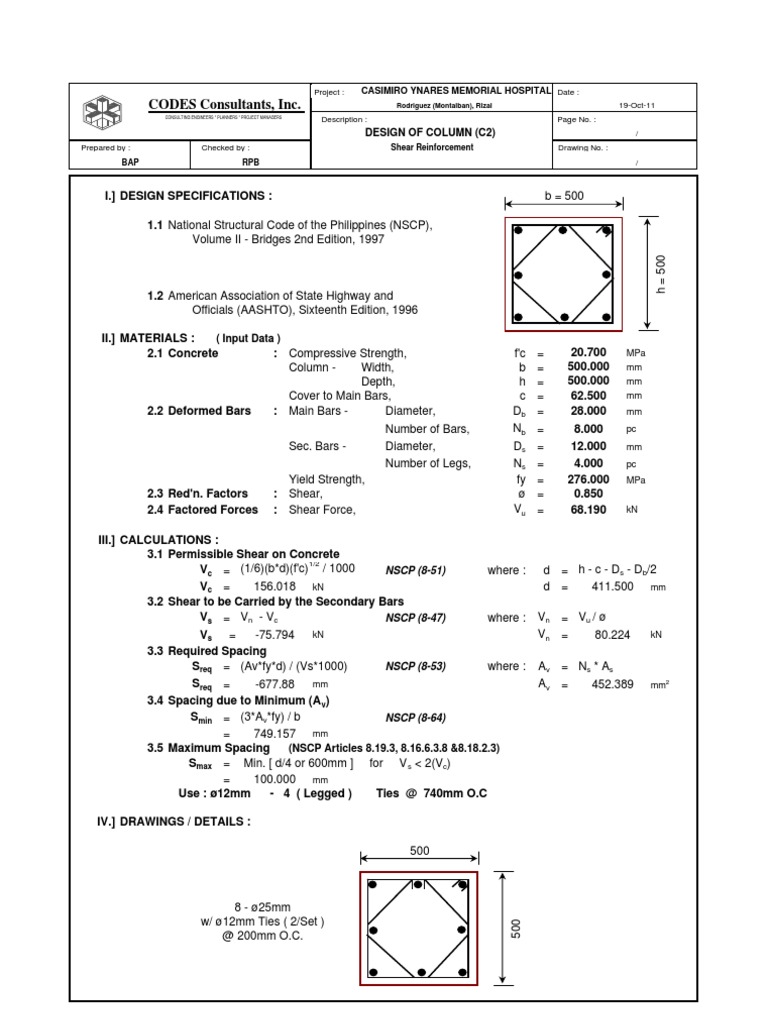 Shear Reinforcement Design for Columns | PDF