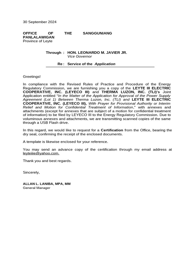 Ec s legal prefiling transmittal letter with certification template pdf