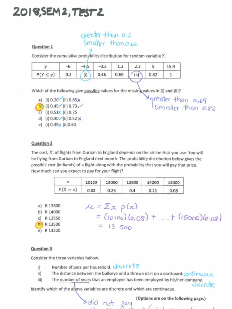 2018 Sem 2 - Test 2 Solutions | PDF