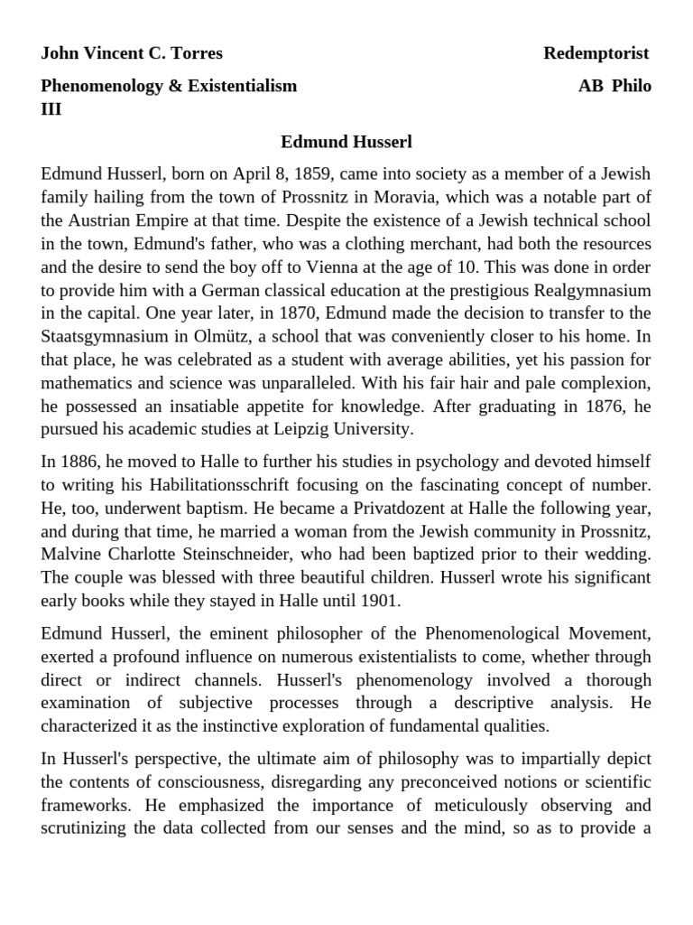 Edmund Husserl - Phenomenology & Existentialism | PDF