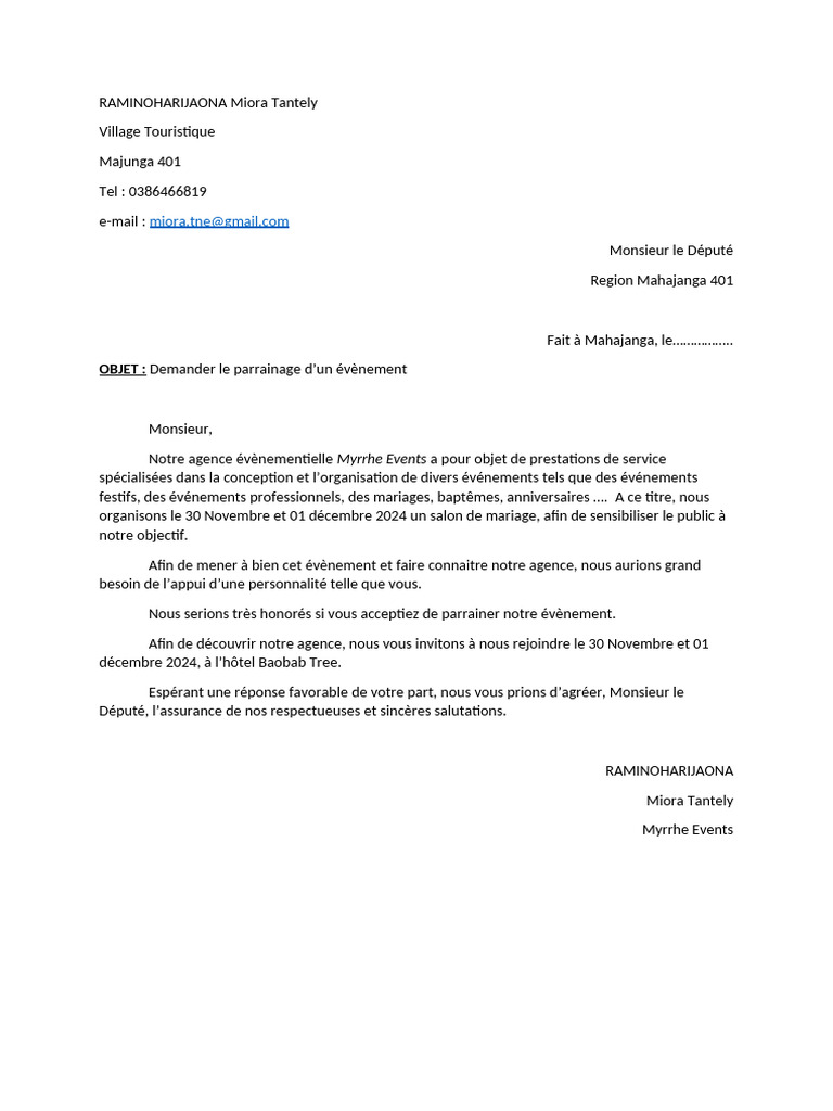 Demande De Parrainage PDF