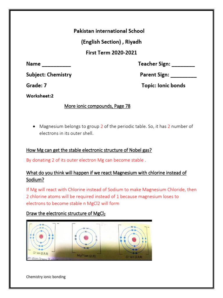 Ionic Bonding Worksheet 2 Ans Pdf