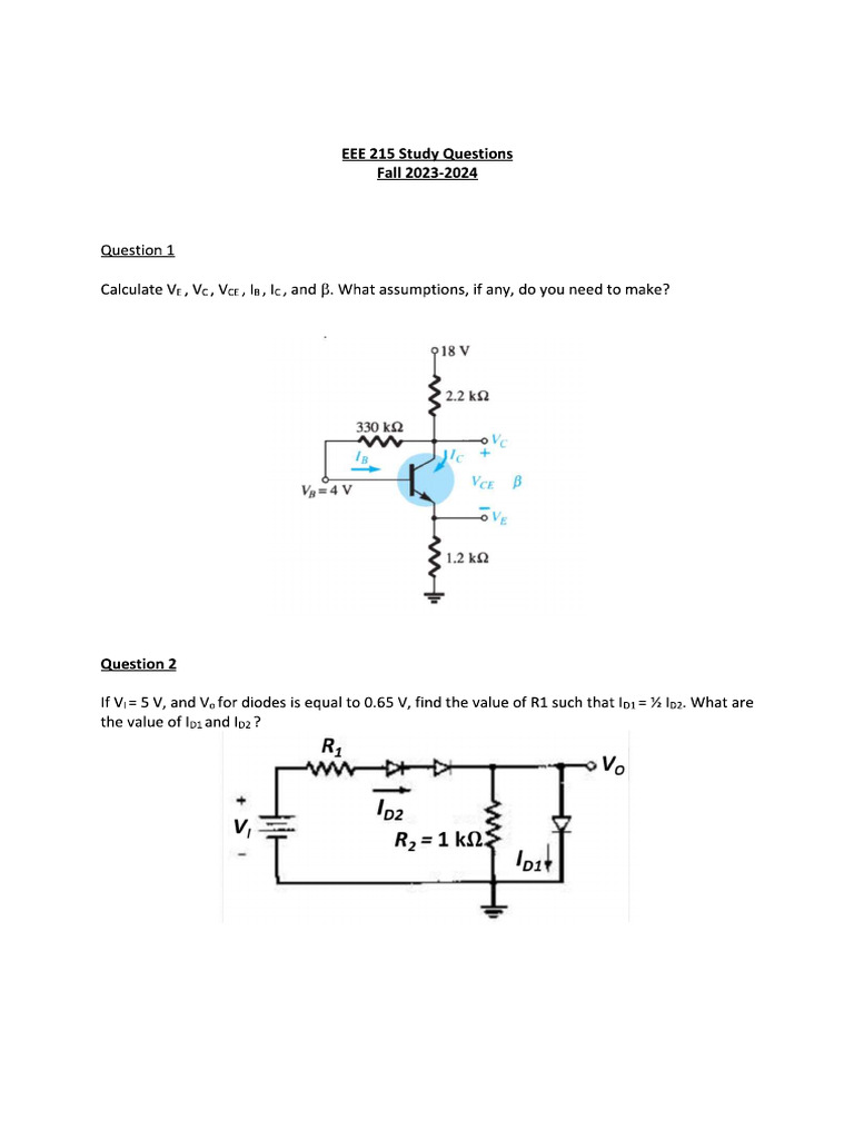 Eee 215 Final Problems | PDF