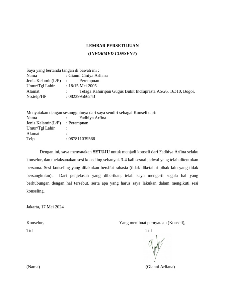 2024 CONTOH Informed Consent Konseli | PDF