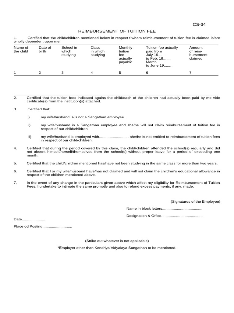 Tuition Fee Reimbursement 34 | PDF