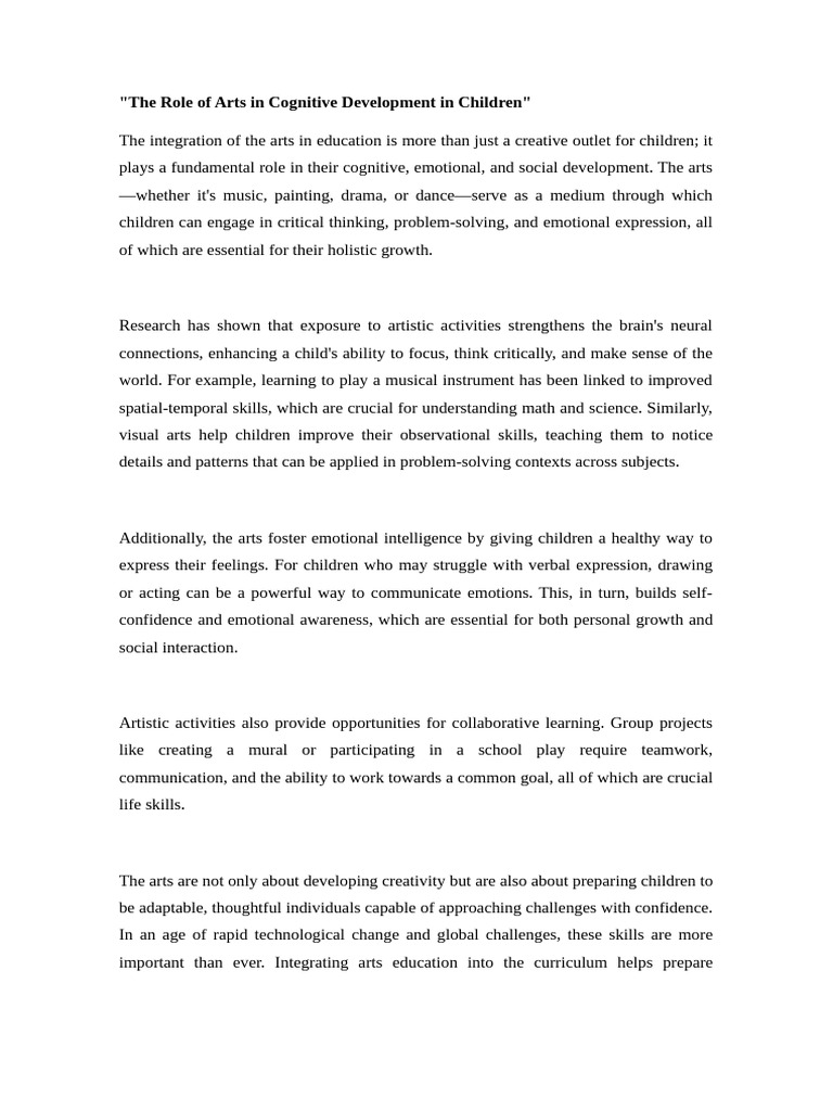 The Role of Arts in Cognitive Development in Children | PDF