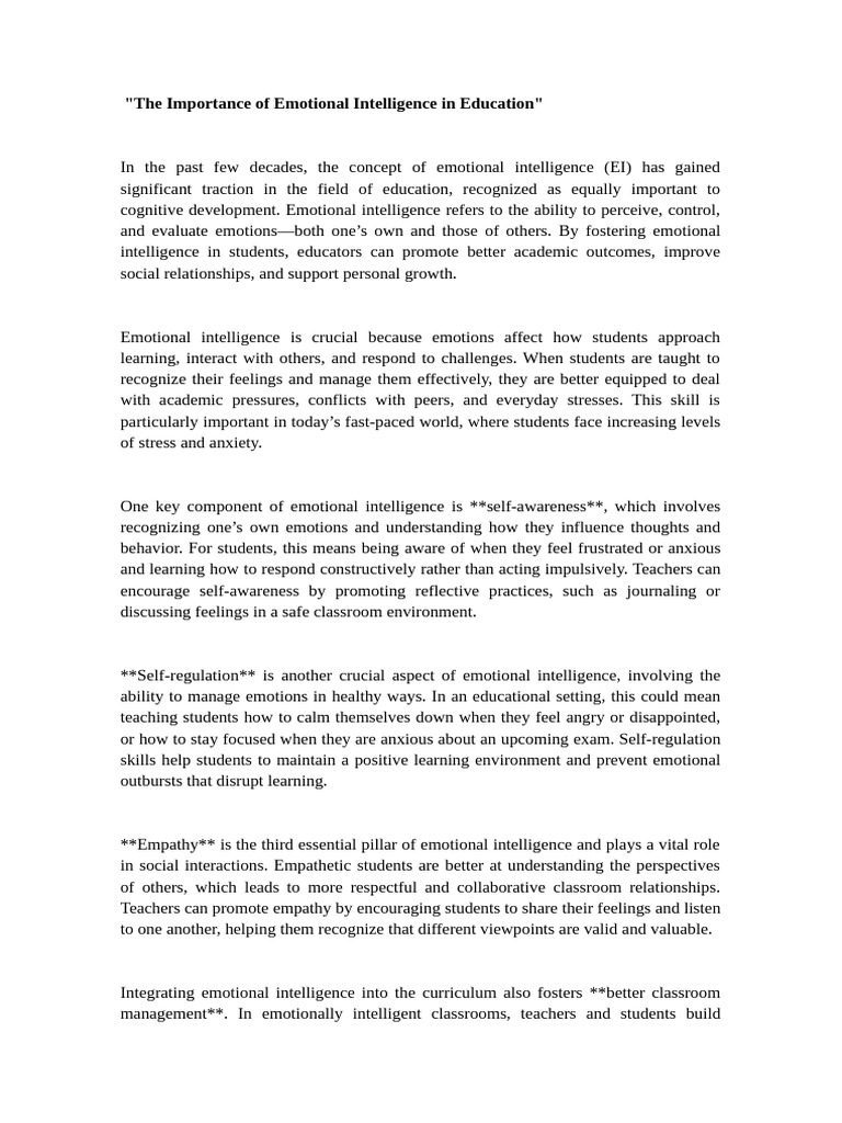 The Importance of Emotional Intelligence in Education | PDF