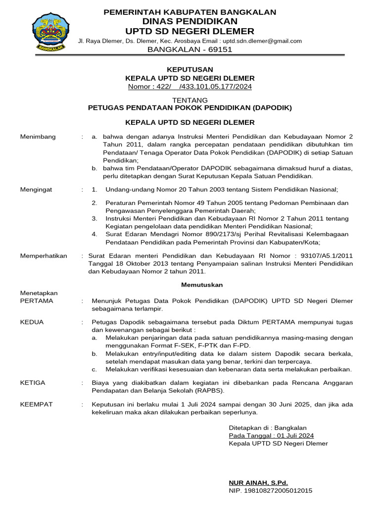Sk Operator Dapodik 2024 Pdf