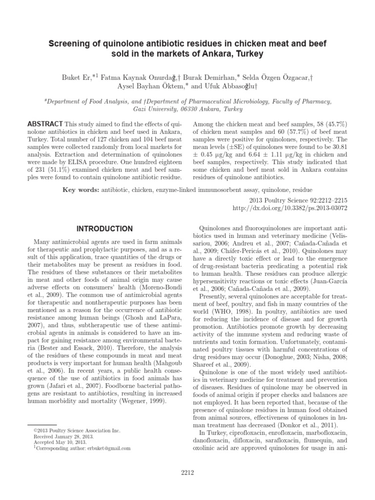 Screening of Quinolone Antibiotic Residues in Chicken Meat and Beef | PDF